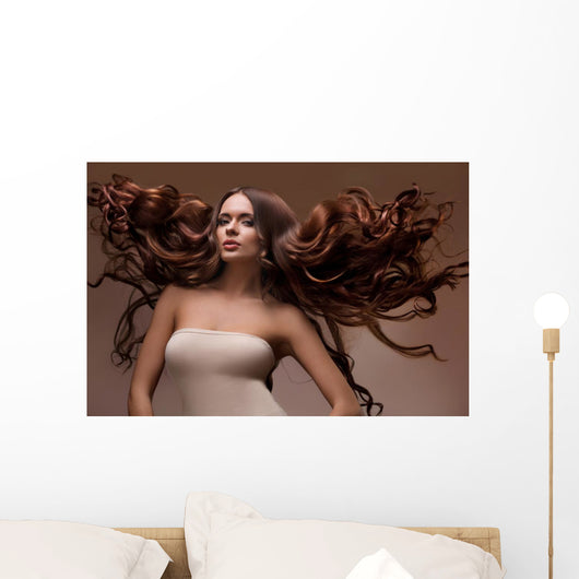 Portrait of Beautiful Woman with Long flying Hair. Wall Decal