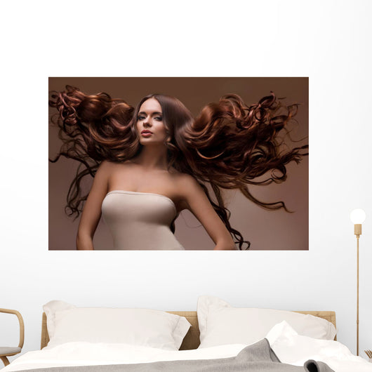 Portrait of Beautiful Woman with Long flying Hair. Wall Decal