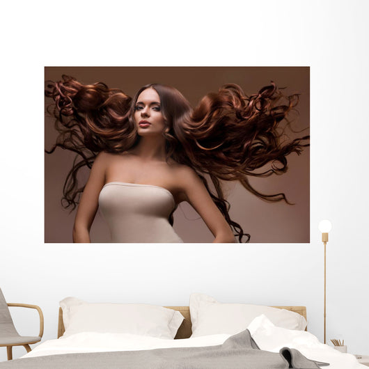 Portrait of Beautiful Woman with Long flying Hair. Wall Decal