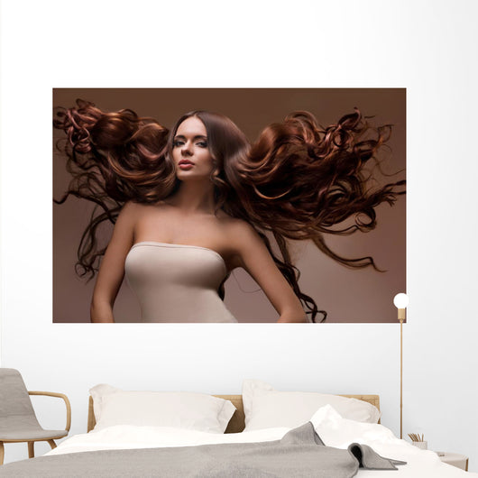 Portrait of Beautiful Woman with Long flying Hair. Wall Decal
