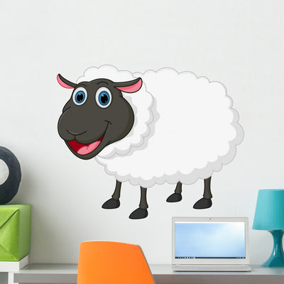 Happy Sheep Cartoon Wall Decal shown on a wall