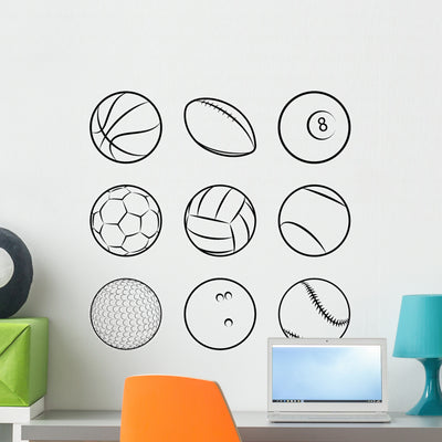 Sport Balls Wall Decal shown on a wall