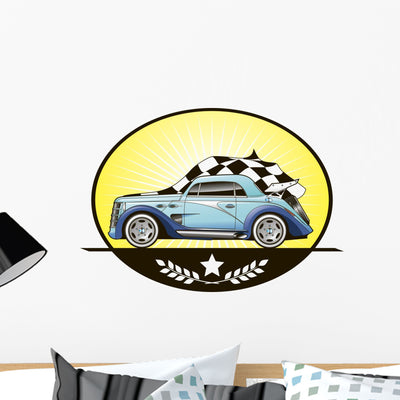 Illustration Retro Car Vector Wall Decal shown on a wall