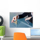 Businesswoman building growing euro columns Wall Decal