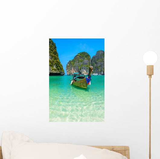 Long-tail boats in Maya Bay, Thailand Wall Decal