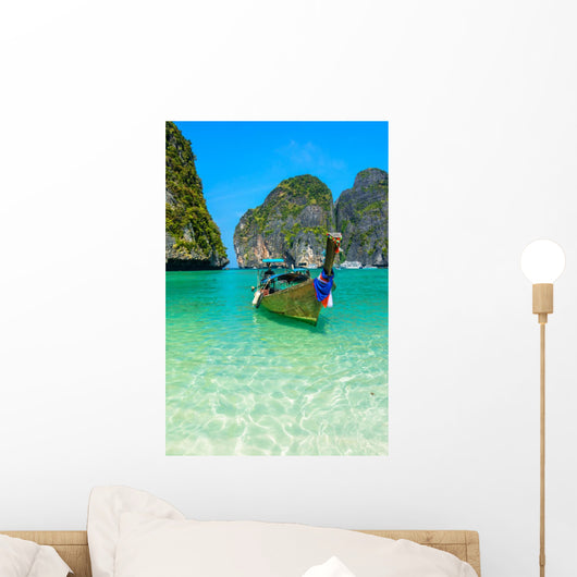 Long-tail boats in Maya Bay, Thailand Wall Decal