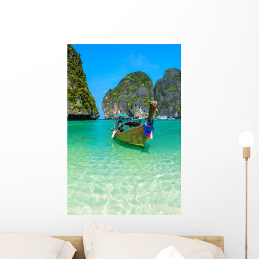 Long-tail boats in Maya Bay, Thailand Wall Decal