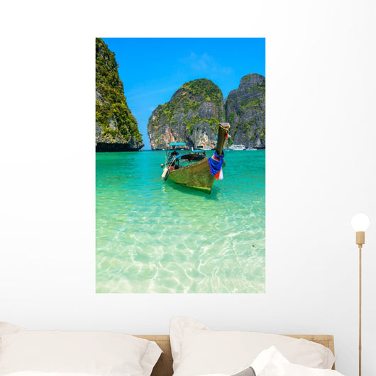 Long-tail boats in Maya Bay, Thailand Wall Decal