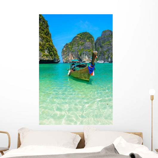 Long-tail boats in Maya Bay, Thailand Wall Decal