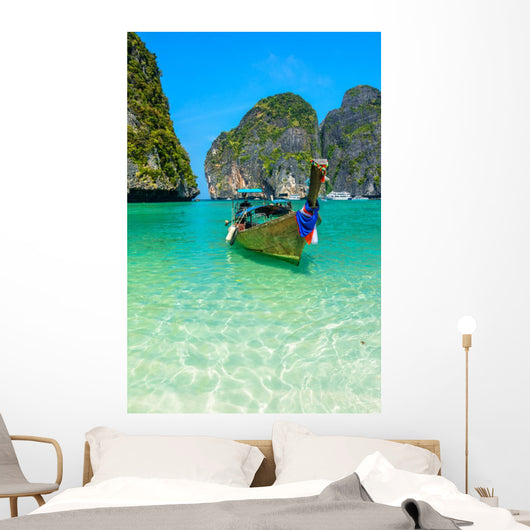 Long-tail boats in Maya Bay, Thailand Wall Decal