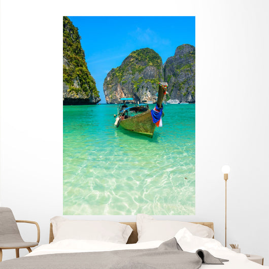 Long-tail boats in Maya Bay, Thailand Wall Decal