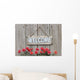 Welcome sign with row of mums by wood fence Wall Decal