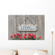 Welcome sign with row of mums by wood fence Wall Decal