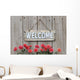 Welcome sign with row of mums by wood fence Wall Decal