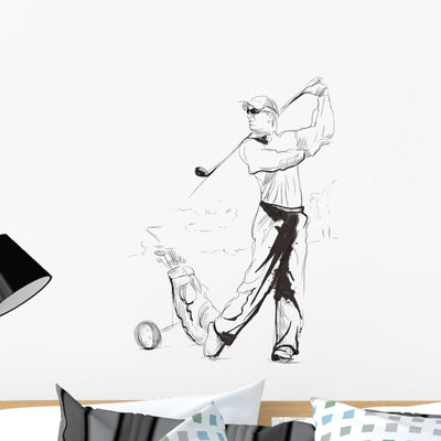 Golf Player - An Hand Drawn And Painted Illustration Wall Decal 3 shown on a wall