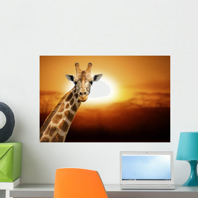 Giraffe Wall Decal shown on a wall