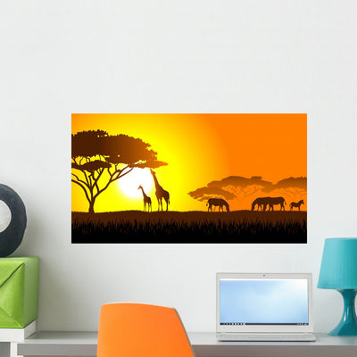 African Savanna An Evening Landscape Wall Decal shown on a wall