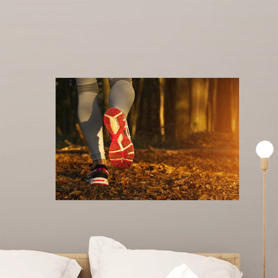 Girl Running At Sunset Wall Decal shown on a wall
