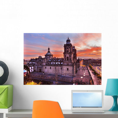 Metropolitan Cathedral Zocalo Mexico City Sunrise Wall Decal shown on a wall