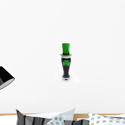Pint Of Beer With Leprechaun Hat And Shamrock Wall Decal shown on a wall