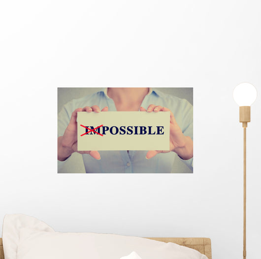 woman hands card crossed off first two letters word impossible Wall Decal
