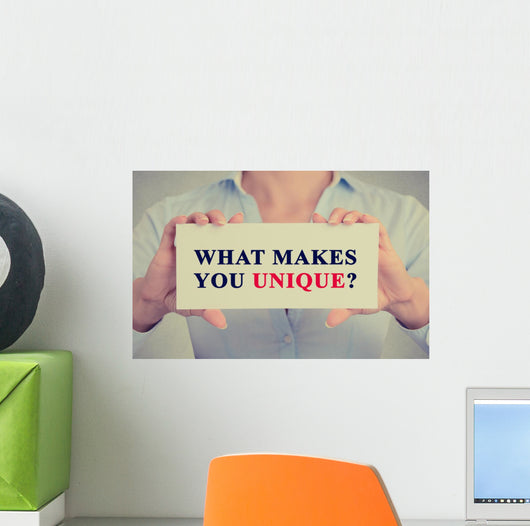 businesswoman hands holding sign message what Makes You Unique? Wall Decal