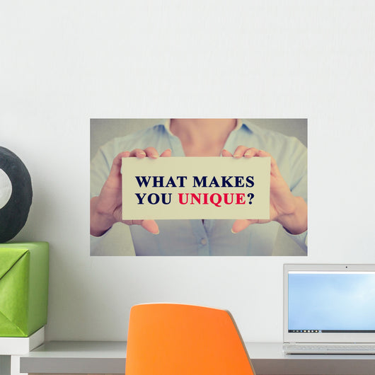 businesswoman hands holding sign message what Makes You Unique? Wall Decal
