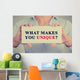 businesswoman hands holding sign message what Makes You Unique? Wall Decal