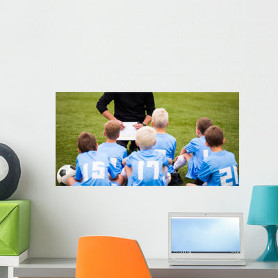 Soccer Football Coach Tactic Strategy Speech. Kids Listening. Wall Decal shown on a wall