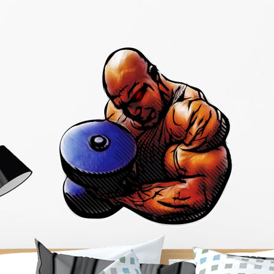 Bodybuilder Illustration Wall Decal shown on a wall