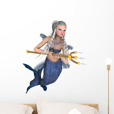 Blue Mermaid Wall Decal shown on a wall