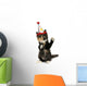 Adorable Kitten On A White Background With Birthday Hat Wall Decal