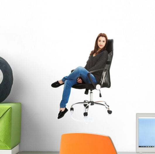 Young happy student woman sitting on a wheel chair Wall Decal