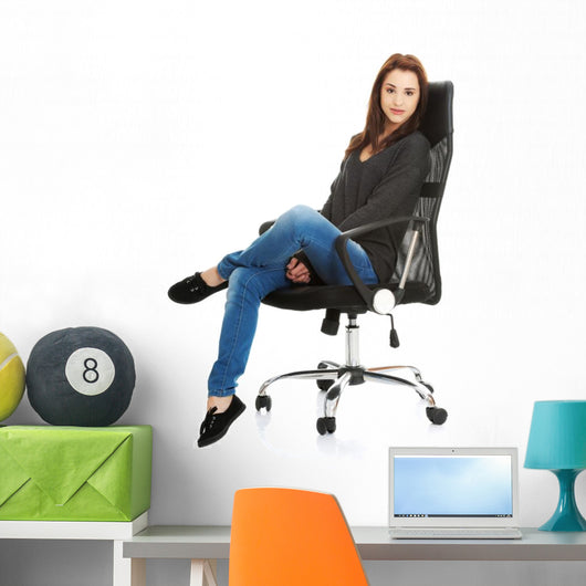 Young happy student woman sitting on a wheel chair Wall Decal