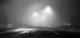 Black and white street at night with fog Wall Decal
