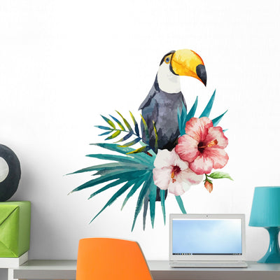 Tropical Jungle Toucan Wall Decal shown on a wall