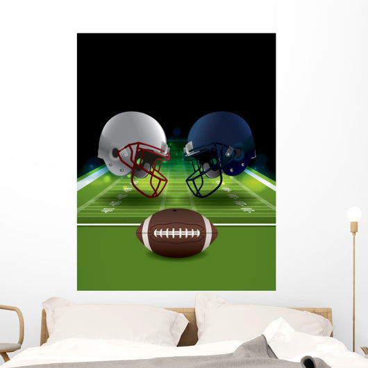 football field helmets hpainting American Football Helmets Clashing On Football Field Wall Decal