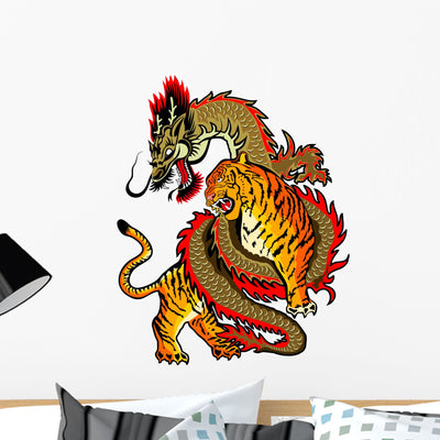 Dragon and Tiger Wall Decal shown on a wall