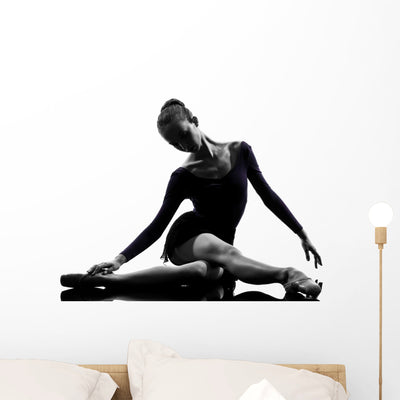 Young Woman Ballerina Ballet Dancer Stretching Warming Up  Silhouette Wall Decal shown on a wall