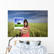 young woman smiling holding single polaroid film strip Wall Decal