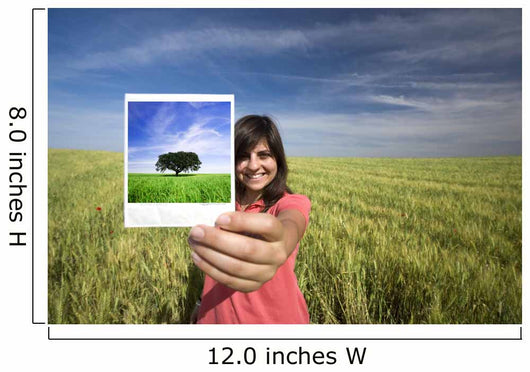 young woman smiling holding single polaroid film strip Wall Decal