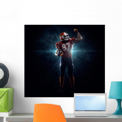 American Football Player In Spotlight Wall Decal shown on a wall