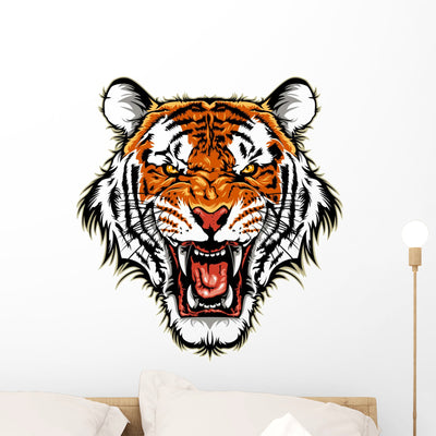 Roaring Tiger Head Wall Decal shown on a wall