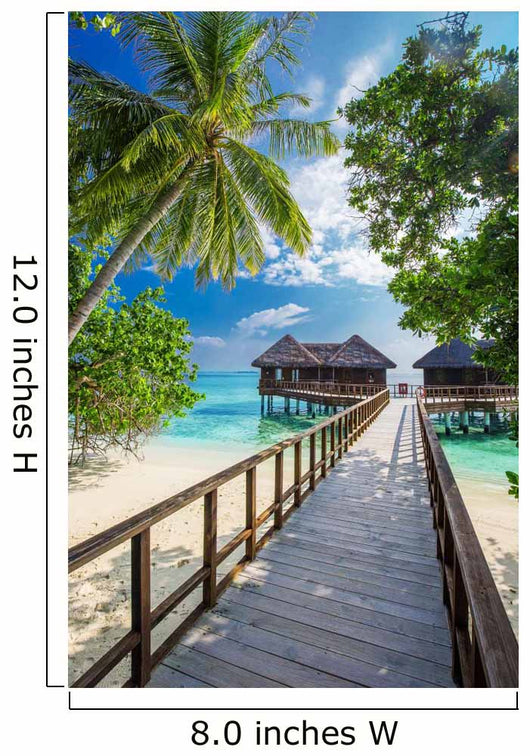 Bridge leading to overwater bungalow in blue lagoon Wall Decal