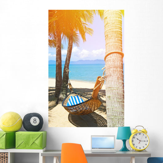 Hammock on the tropical white beach Wall Decal