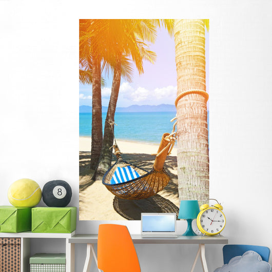 Hammock on the tropical white beach Wall Decal
