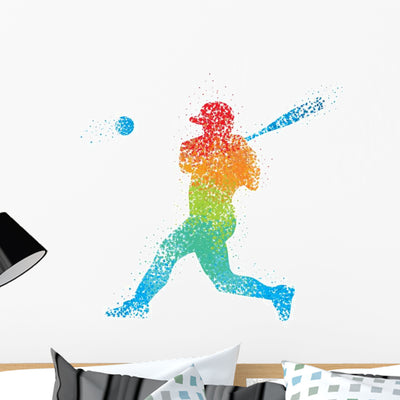 Baseball Art Wall Decal shown on a wall