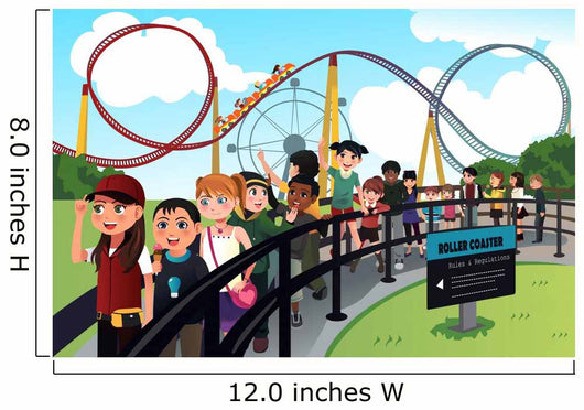 Children waiting in line for a roller coaster ride Wall Decal