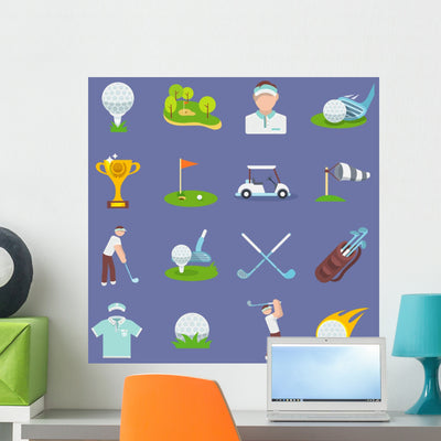 Golf Icon Flat Wall Decal shown on a wall