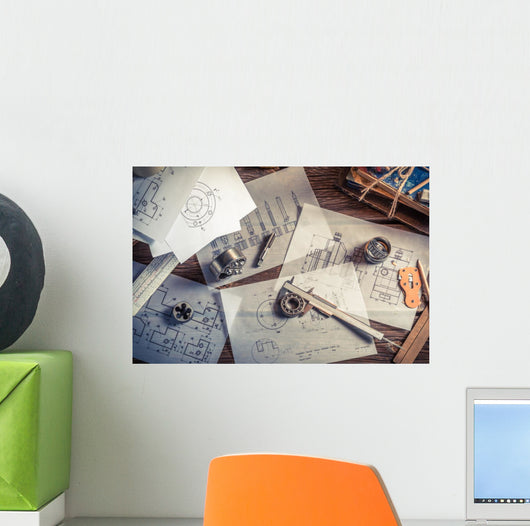 Designing mechanical parts by engineer Wall Decal